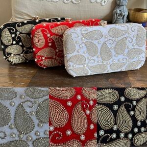 Custom Crystal & Bead Embellished On Velvet Party Clutch/Crossbody